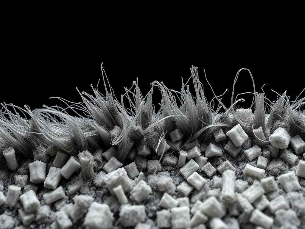 Microscopic view of synthetic carpet fiber, showing the diff