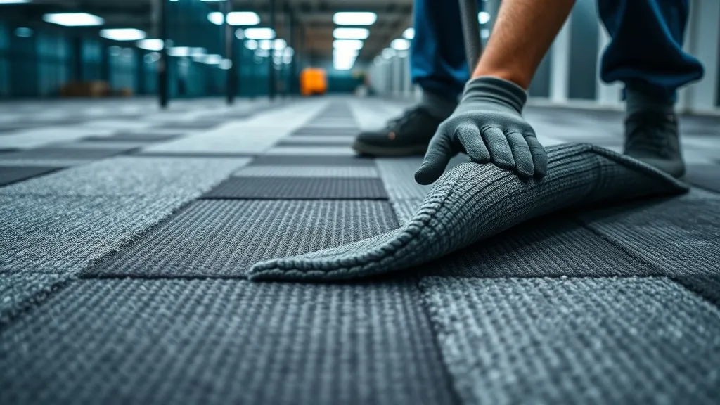 Close-up of professional office carpet tiles being installed