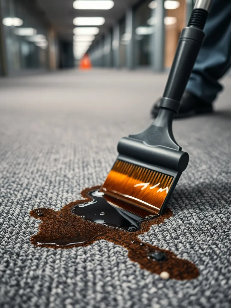 Close-up of a professional cleaning tool removing a dark cof